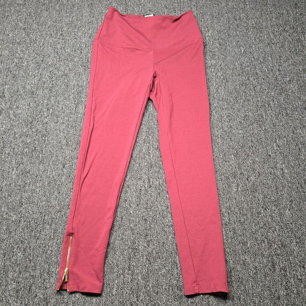 IMAN Women’s Leggings S Red Gold Ankle Zipper Stretch Slimming Pull‑On Pants